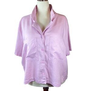 Buffalo David Bitton Womens XXL Pink Linen Blend Short Sleeve Button Down Shirt